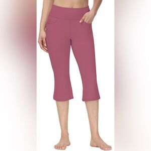 Cakulo Women's Yoga Flare Capris Pants Leggings Pocket Rose Pink / M.